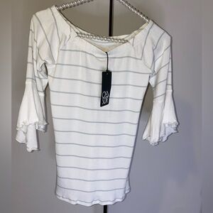 Chaser top - white with grey stripes - nwt - measures like XS ***(tag medium)
